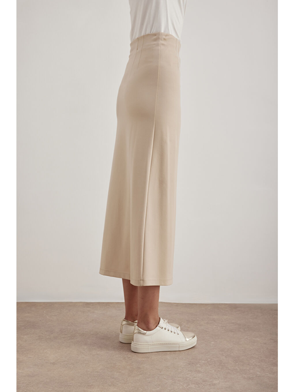 Bej Taş Örme Kalem Etek-2