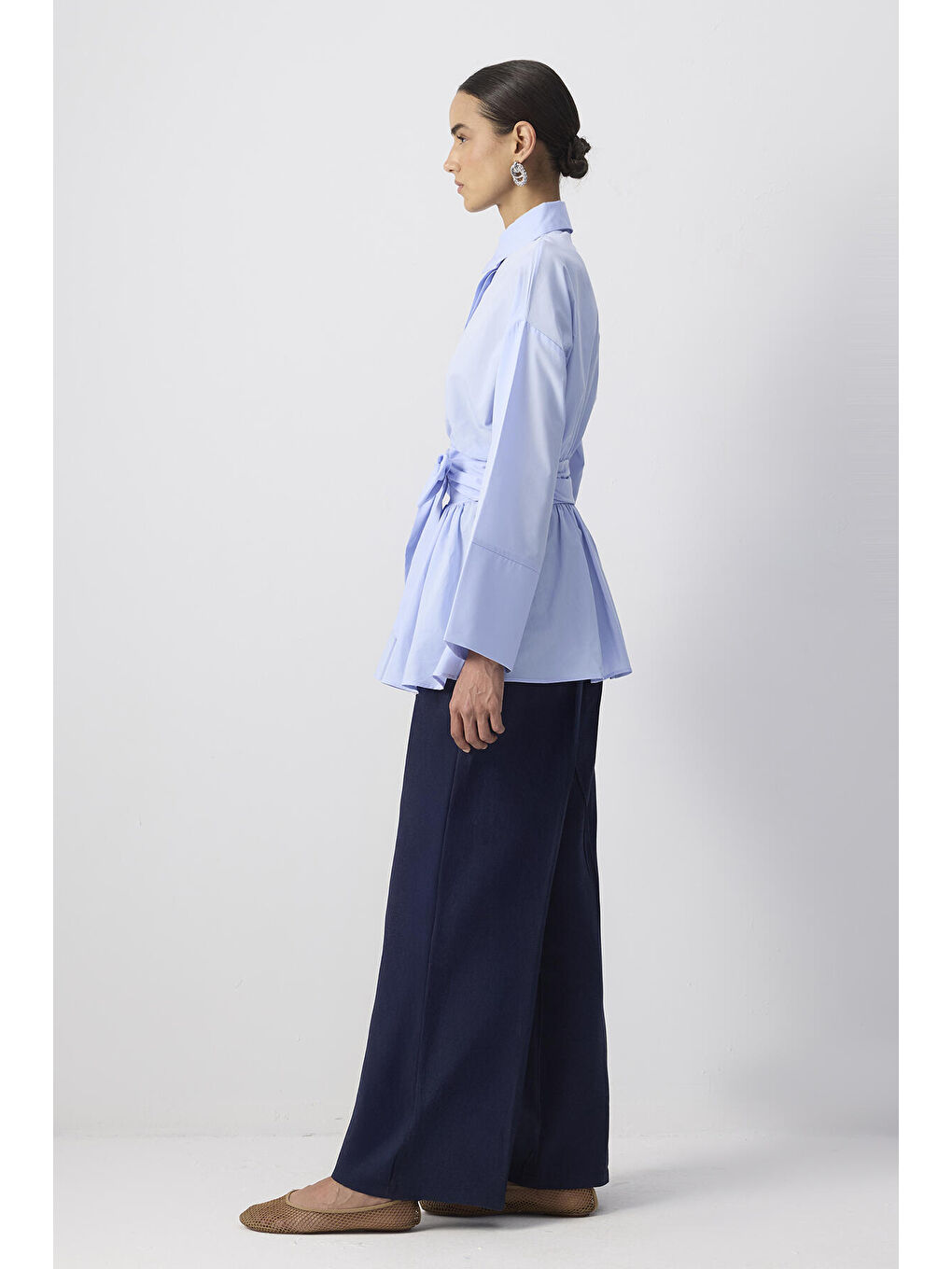 Mavi Kuşaklı Gömlek Yaka Tunik-2