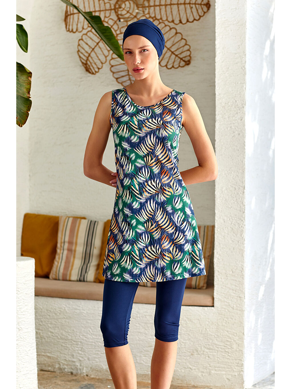 Sıfır Kol Yarı Kapalı Mayo 3607 Koyu Lacivert