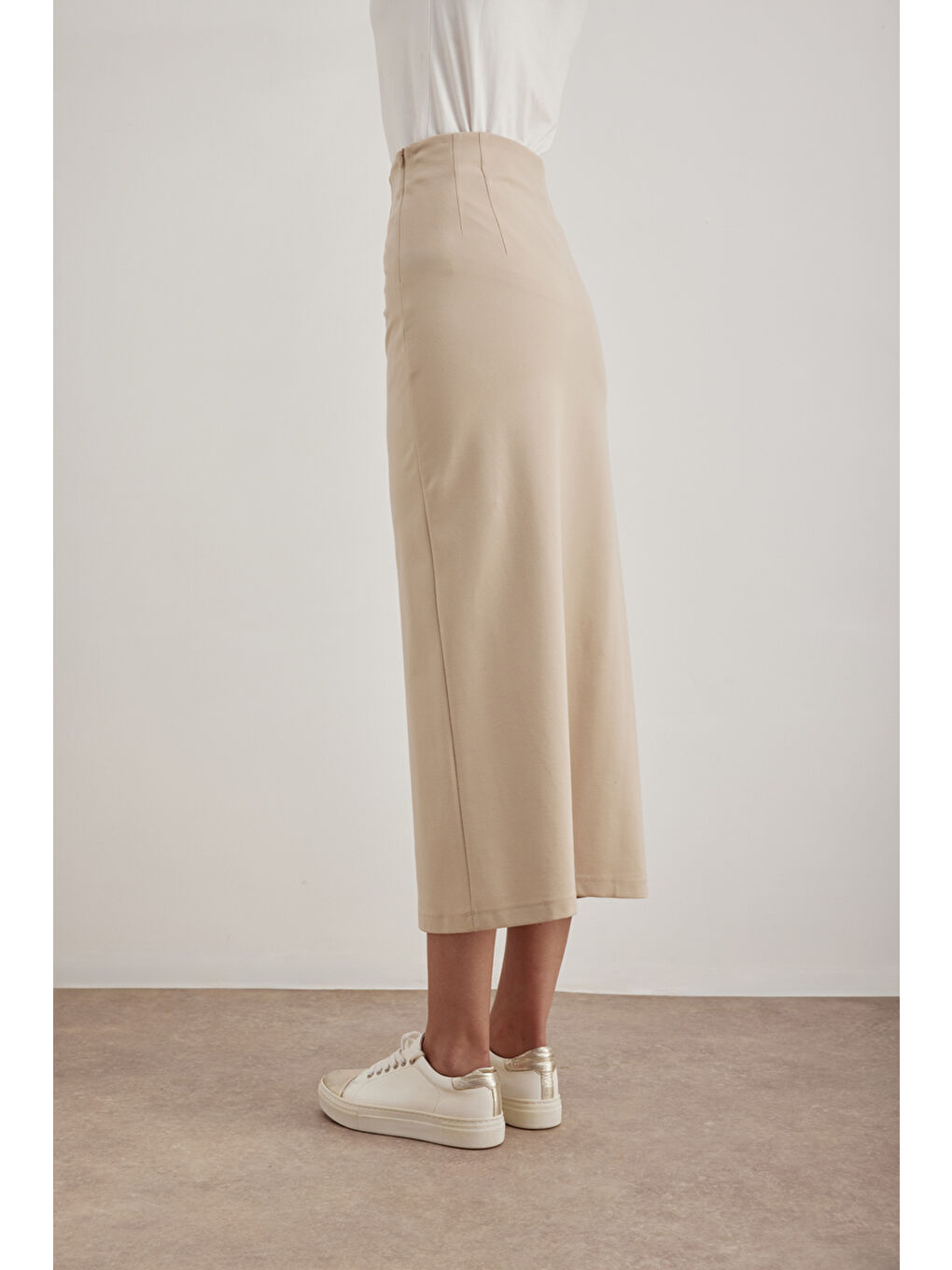 Bej Taş Örme Kalem Etek-3