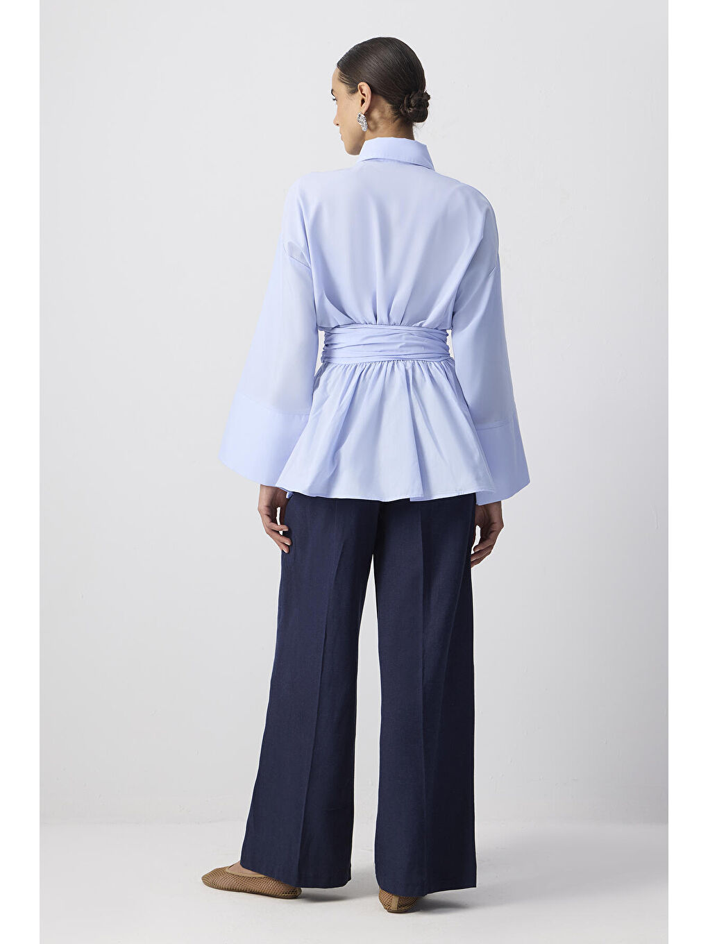 Mavi Kuşaklı Gömlek Yaka Tunik-3