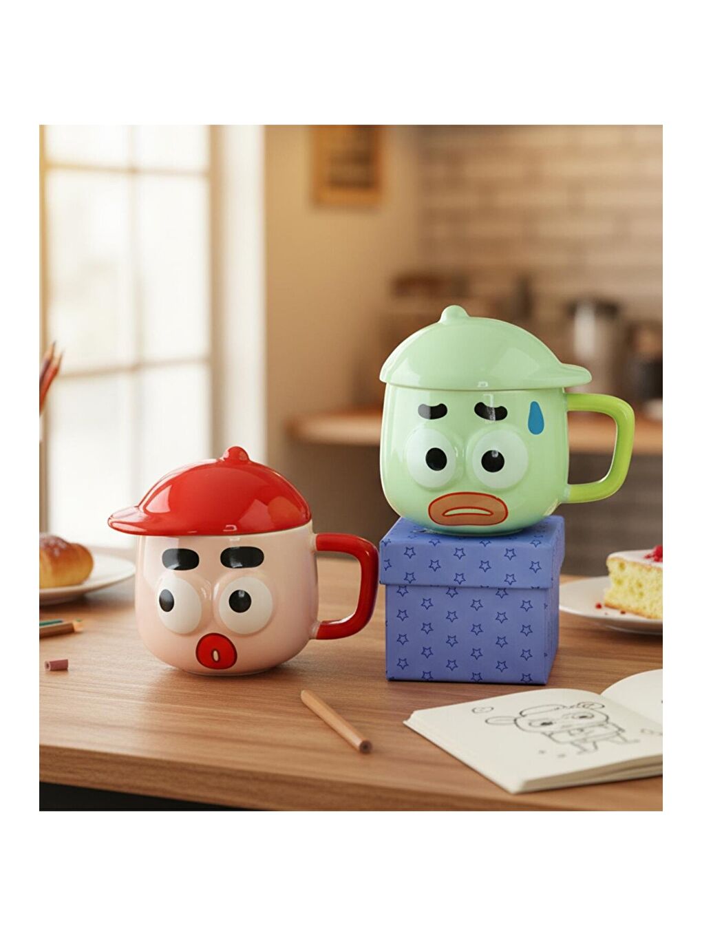 Karışık Neşeli Suratlar Temalı Seramik Kupa-1