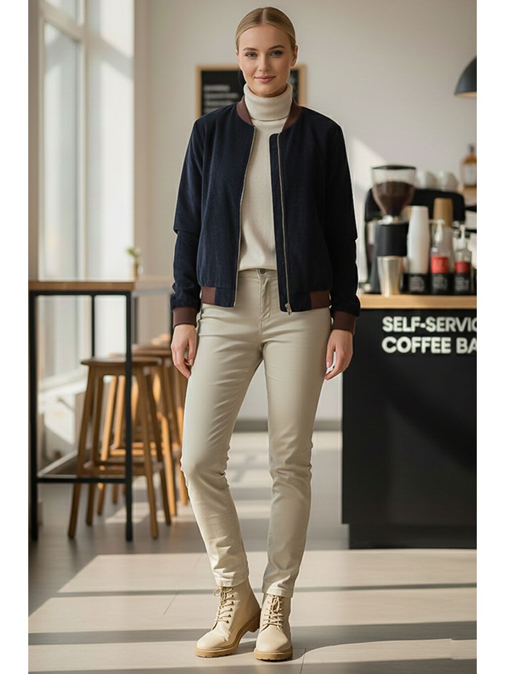 İtalyan Lacivert Bomber Yaka Manşetli Kollu Fermuarlı Cepsiz Astarsız Dokuma Bomber Ceket 68 65-2