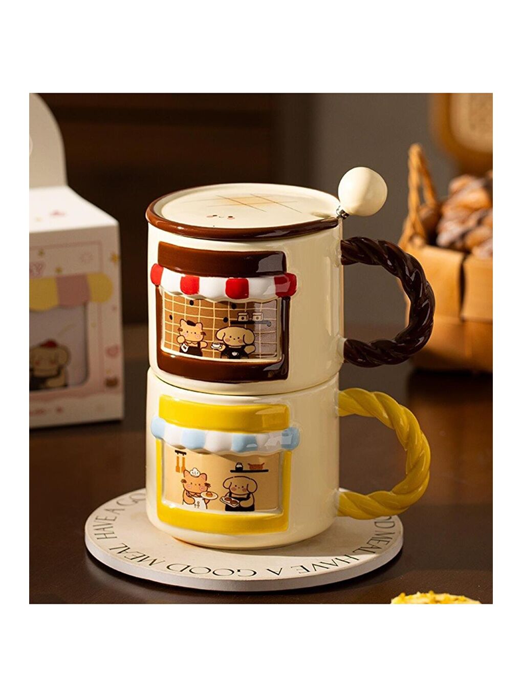 Karışık Kahve Sokağı Temalı Seramik Kupa-4