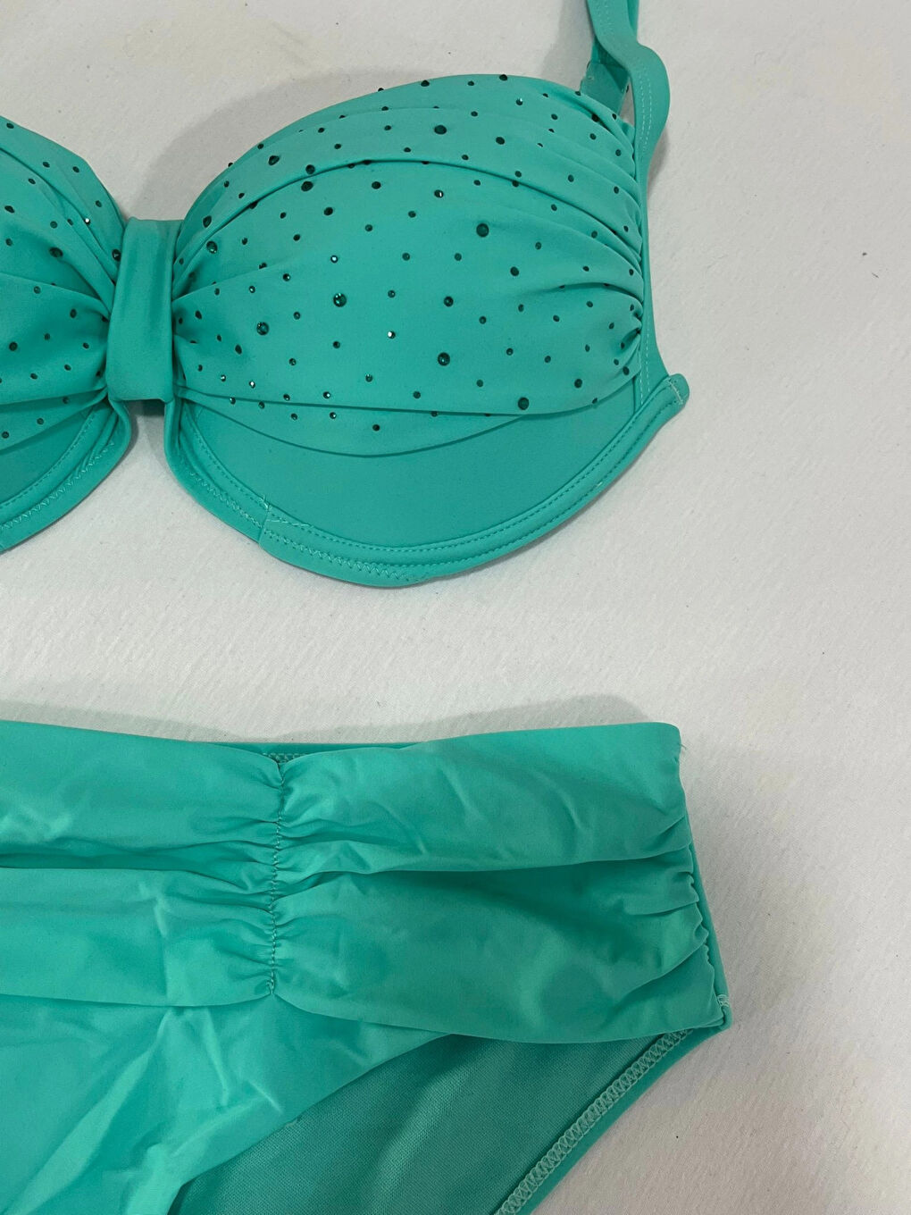 Kadın Turkuaz Taş İşlemeli Astarlı Büyük Beden Bikini Takımı HZL25S-LC01-3