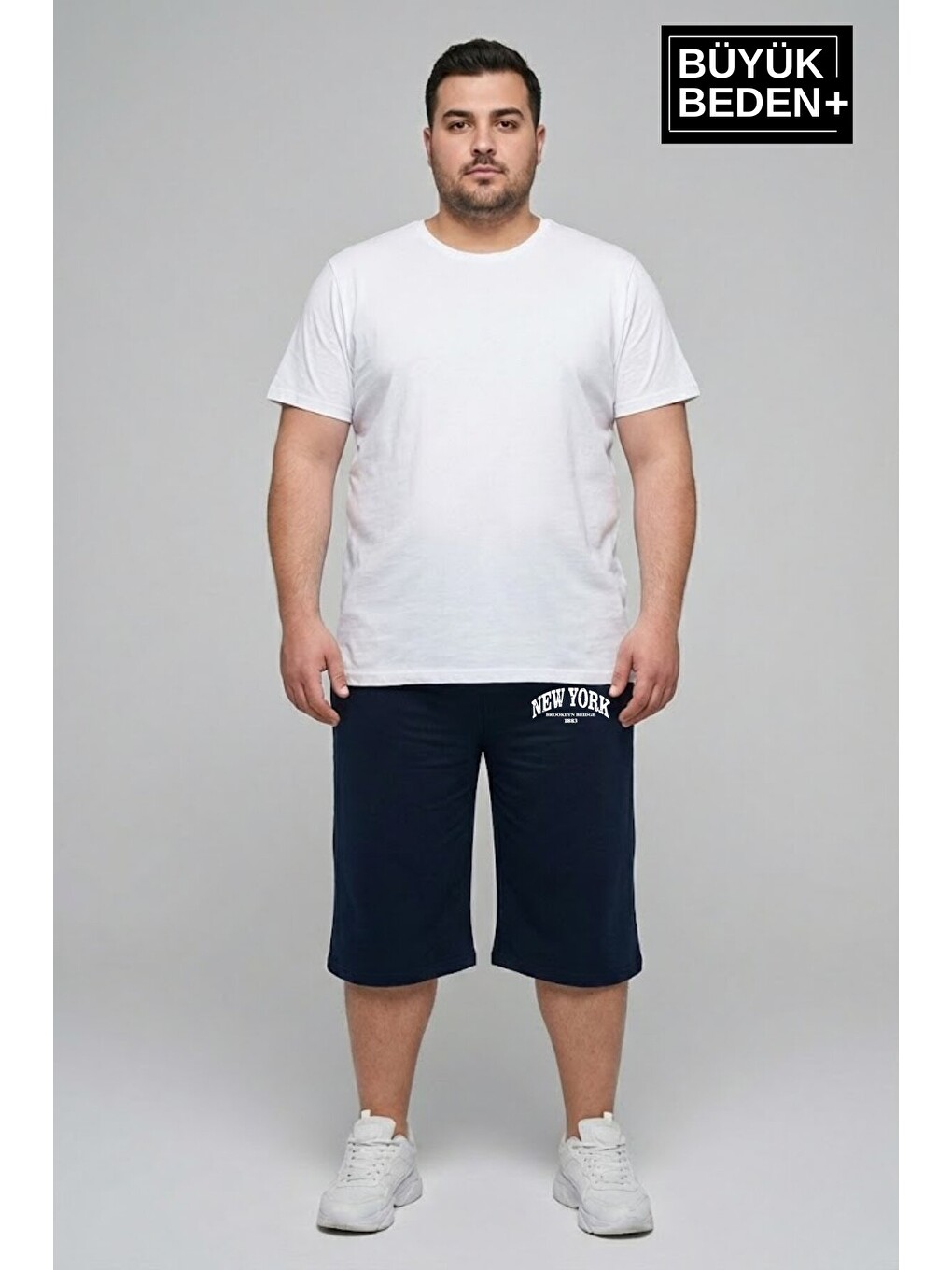 Lacivert Büyük Beden Erkek Şort New York Baskılı Rahat Kalıp 3XL-6XL SPR26BSR591-05