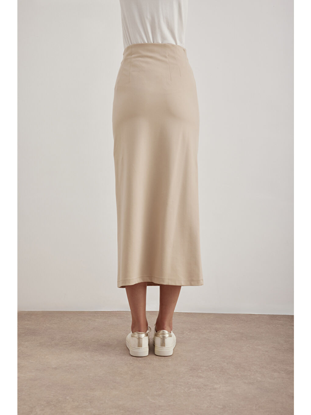 Bej Taş Örme Kalem Etek-4