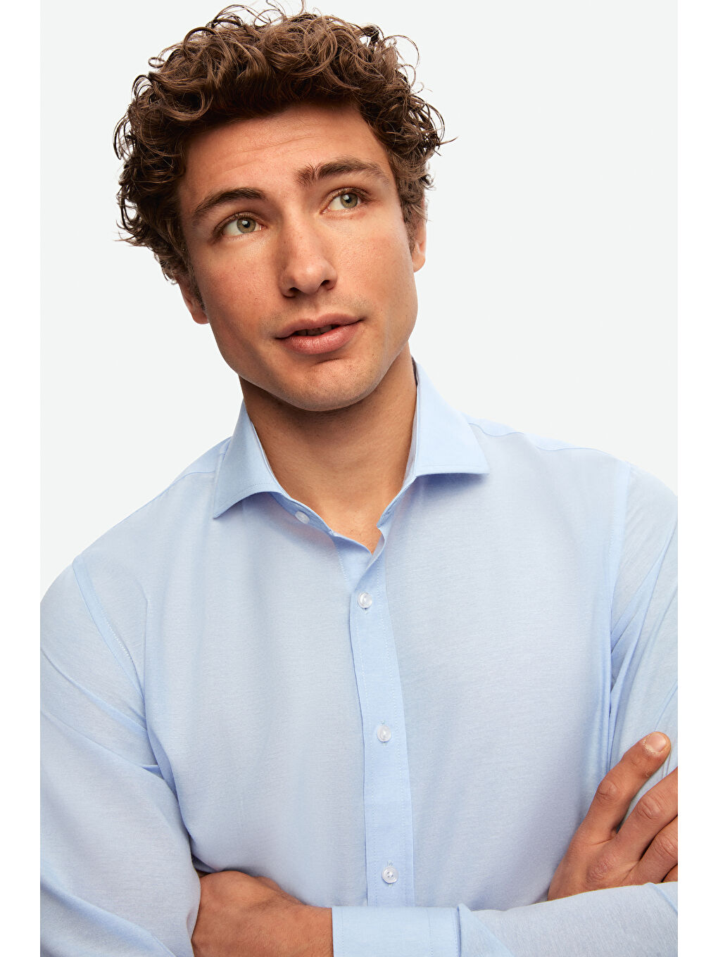 Slim Fit Açık Mavi Klasik Kravatlık Uzun Kol Kolay Ütülenebilir Gömlek-1