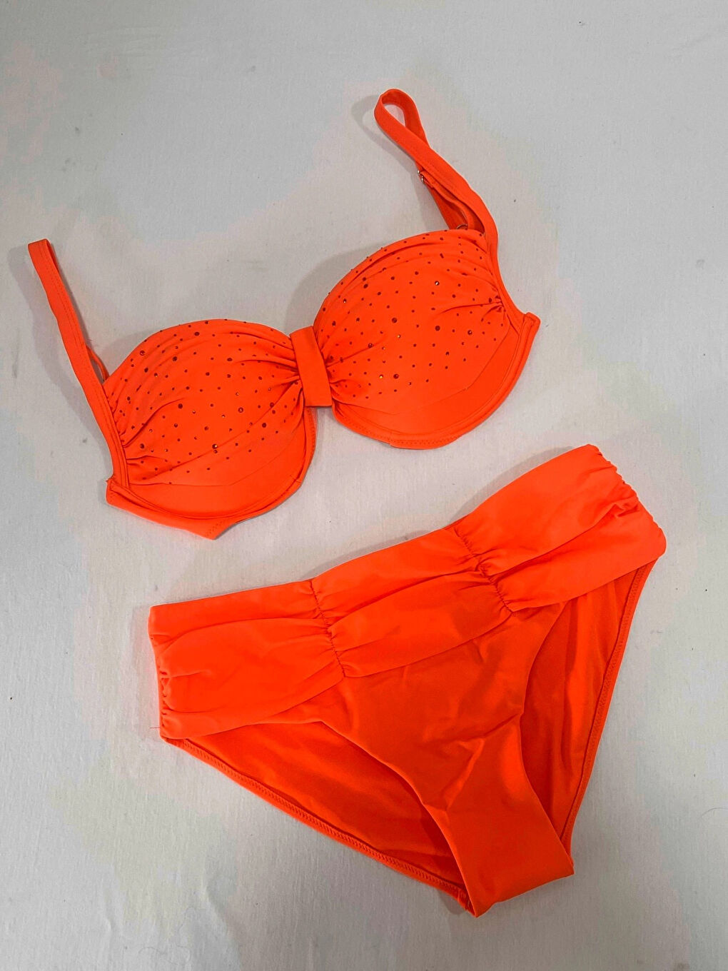 Kadın Turuncu Taş İşlemeli Astarlı Büyük Beden Bikini Takımı HZL25S-LC01
