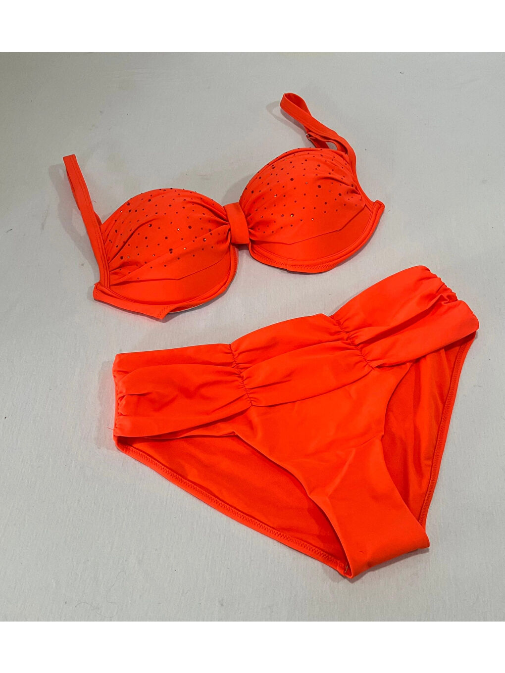 Kadın Turuncu Taş İşlemeli Astarlı Büyük Beden Bikini Takımı HZL25S-LC01-1