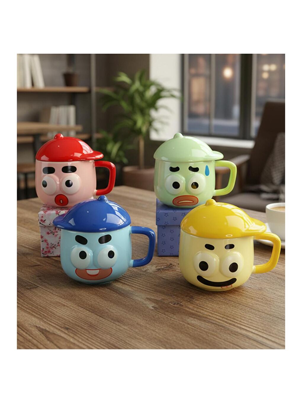 Karışık Neşeli Suratlar Temalı Seramik Kupa-2