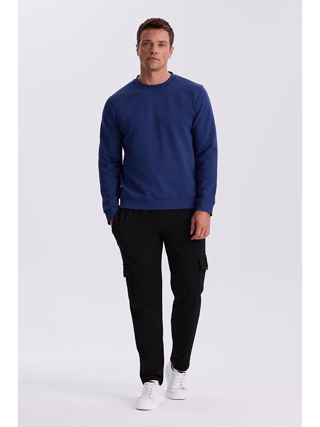 İndigo Slim Fit Bisiklet Yaka Basic Pamuklu Elastanlı Sweatshirt-1