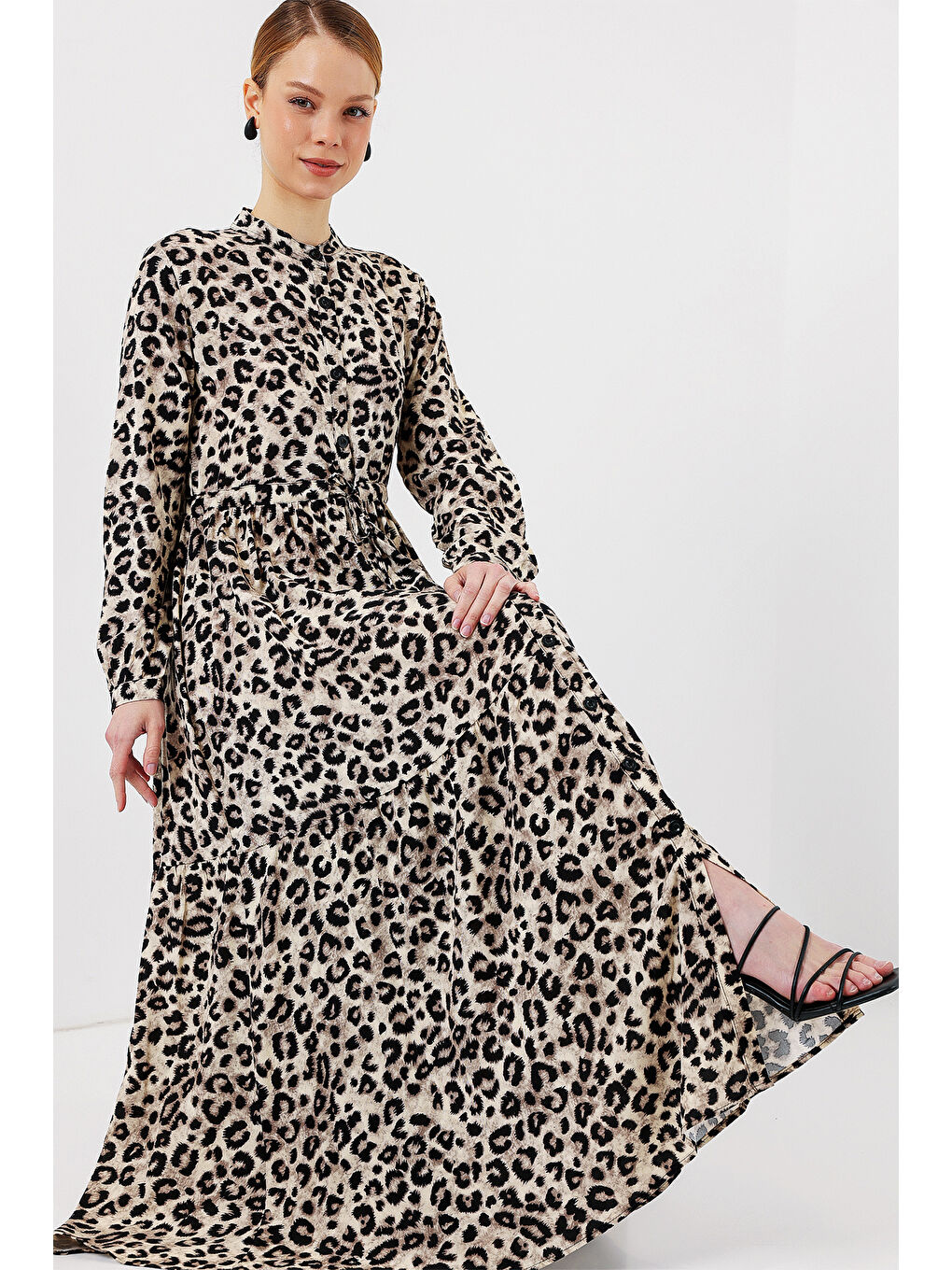 2144 Hakim Yaka Tesettür Elbise - K. Bej