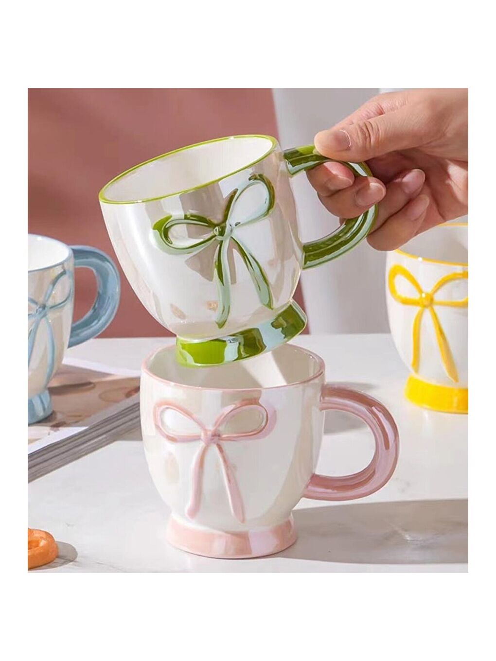 Karışık Pastel Fiyonk Temalı Seramik Kupa-3