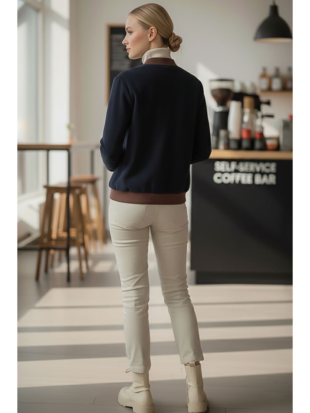 İtalyan Lacivert Bomber Yaka Manşetli Kollu Fermuarlı Cepsiz Astarsız Dokuma Bomber Ceket 68 65-5