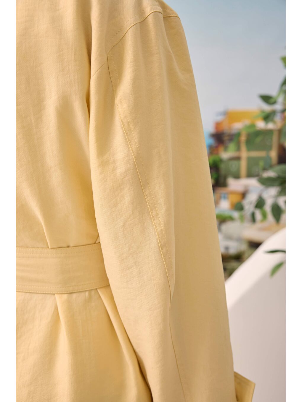 Düğmeli Uzun Trençkot Soft Sarı-3