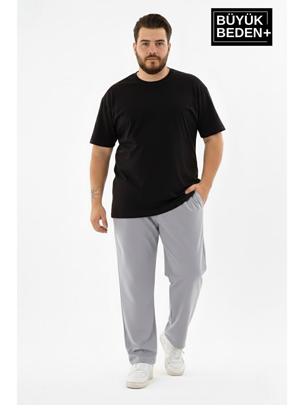 Siyah Erkek Büyük Beden Paça Reçme İnce Eşofman Altı 3’lü Set – Rahat Kalıp SPR26BEA952+3-3