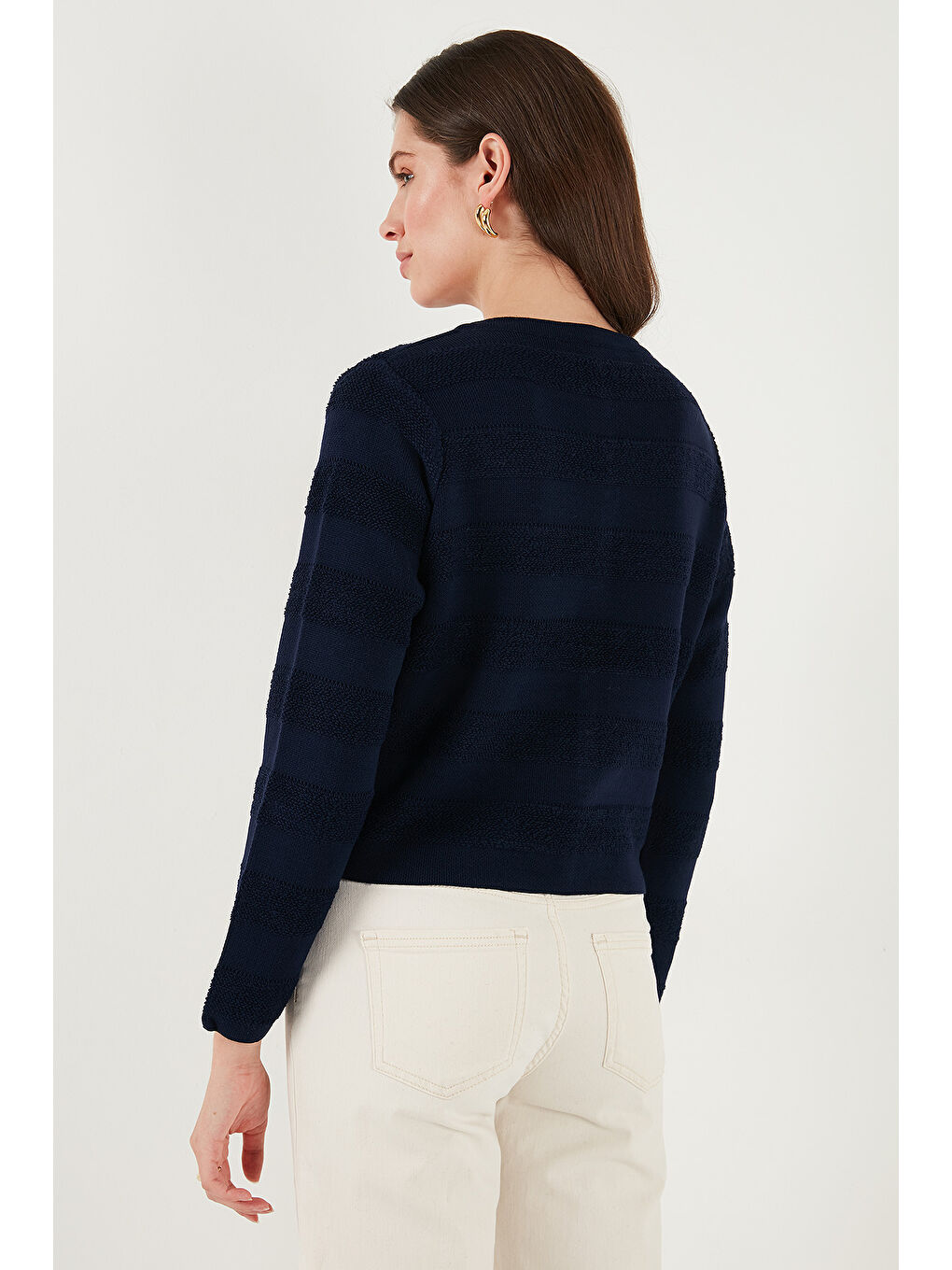 Lacivert Premium Regular Fit Bisiklet Yaka Düğmeli Dokulu Triko Hırka 680HI00337-6