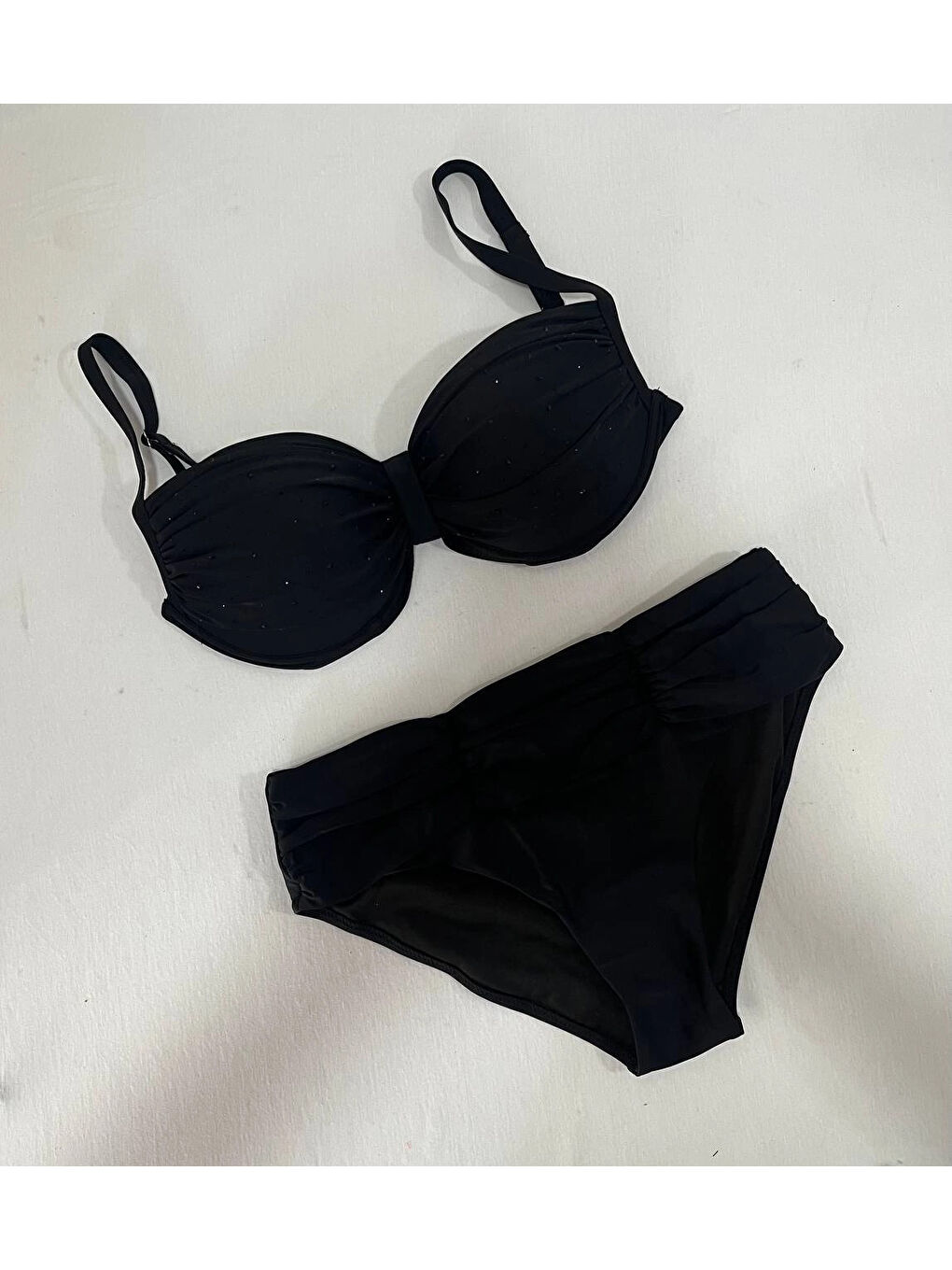 Kadın Siyah Taş İşlemeli Astarlı Büyük Beden Bikini Takımı HZL25S-LC01