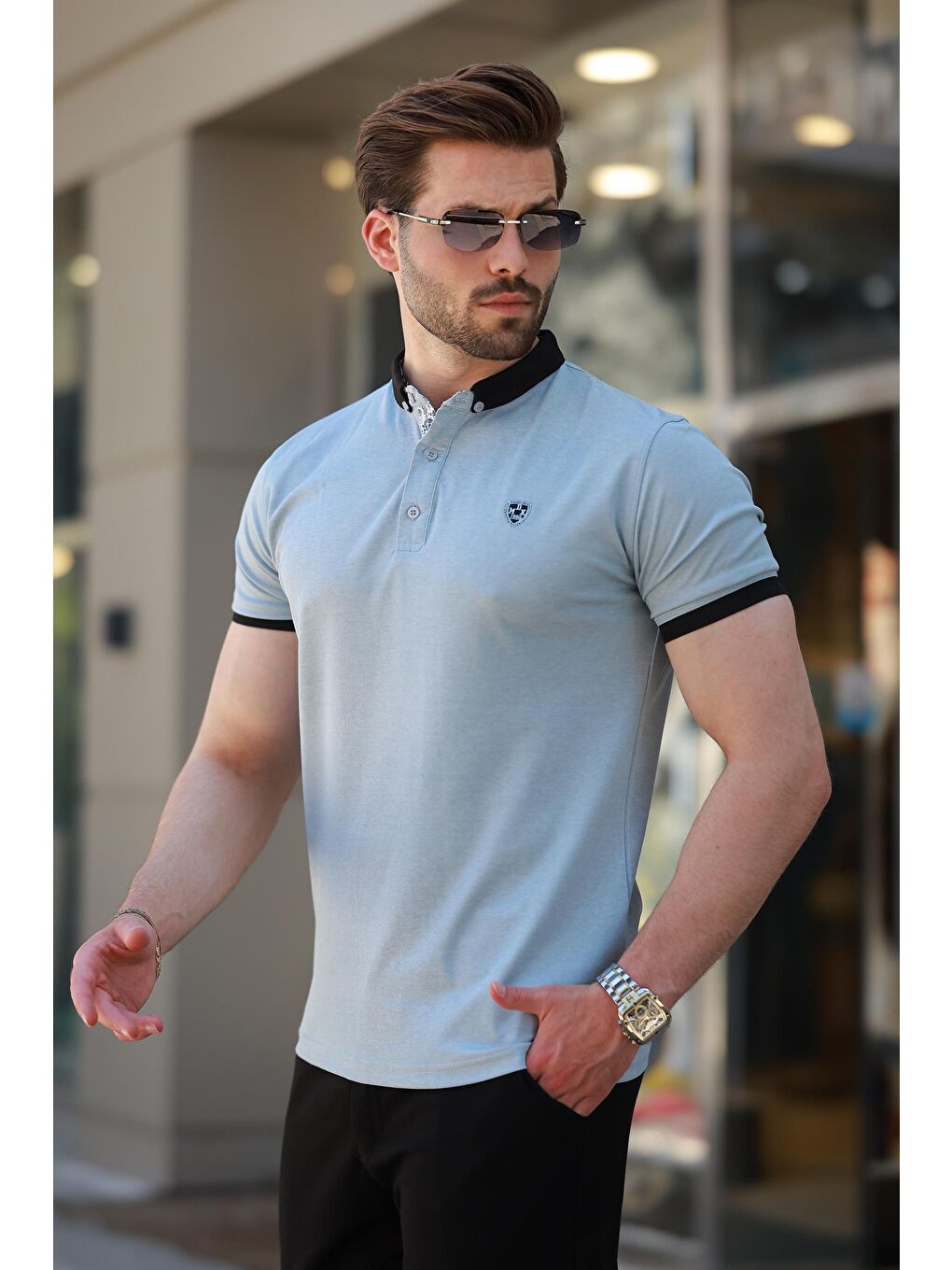 Mavi Polo Yaka Basic Erkek Tişört-1