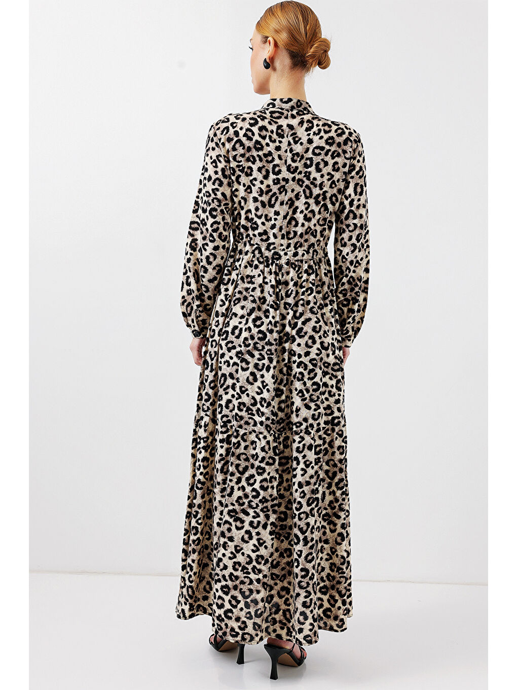 2144 Hakim Yaka Tesettür Elbise - K. Bej-5