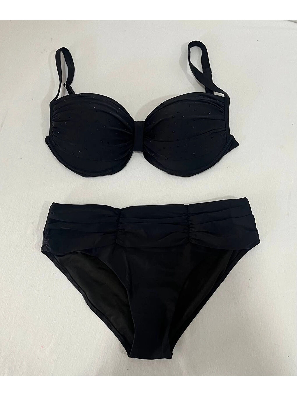 Kadın Siyah Taş İşlemeli Astarlı Büyük Beden Bikini Takımı HZL25S-LC01-1