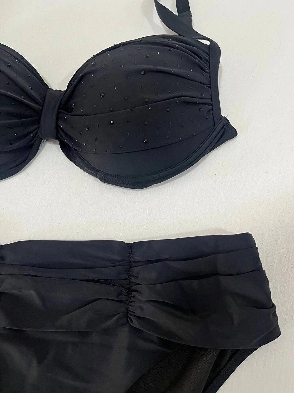 Kadın Siyah Taş İşlemeli Astarlı Büyük Beden Bikini Takımı HZL25S-LC01-2
