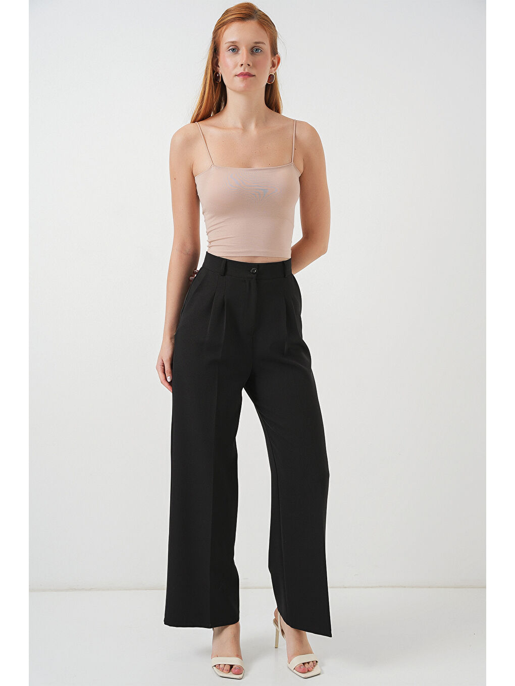 Ekru Kadın İp Askılı Basic Crop Büstiyer 973 - Krem-1