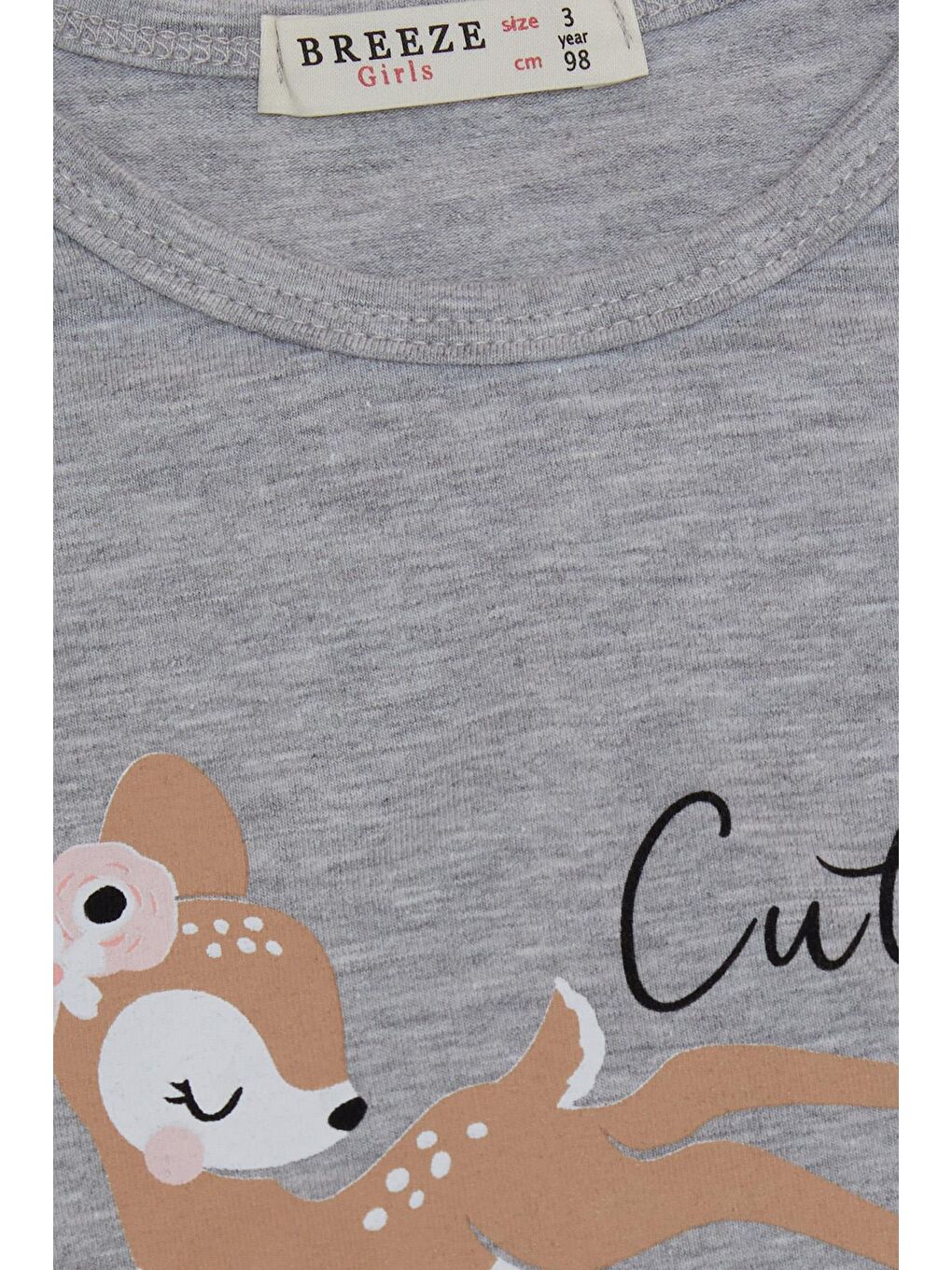 Kız Çocuk Uzun Kollu Tişört Sevimli Geyikler Baskılı Gri Melanj (2-4 Yaş)-2