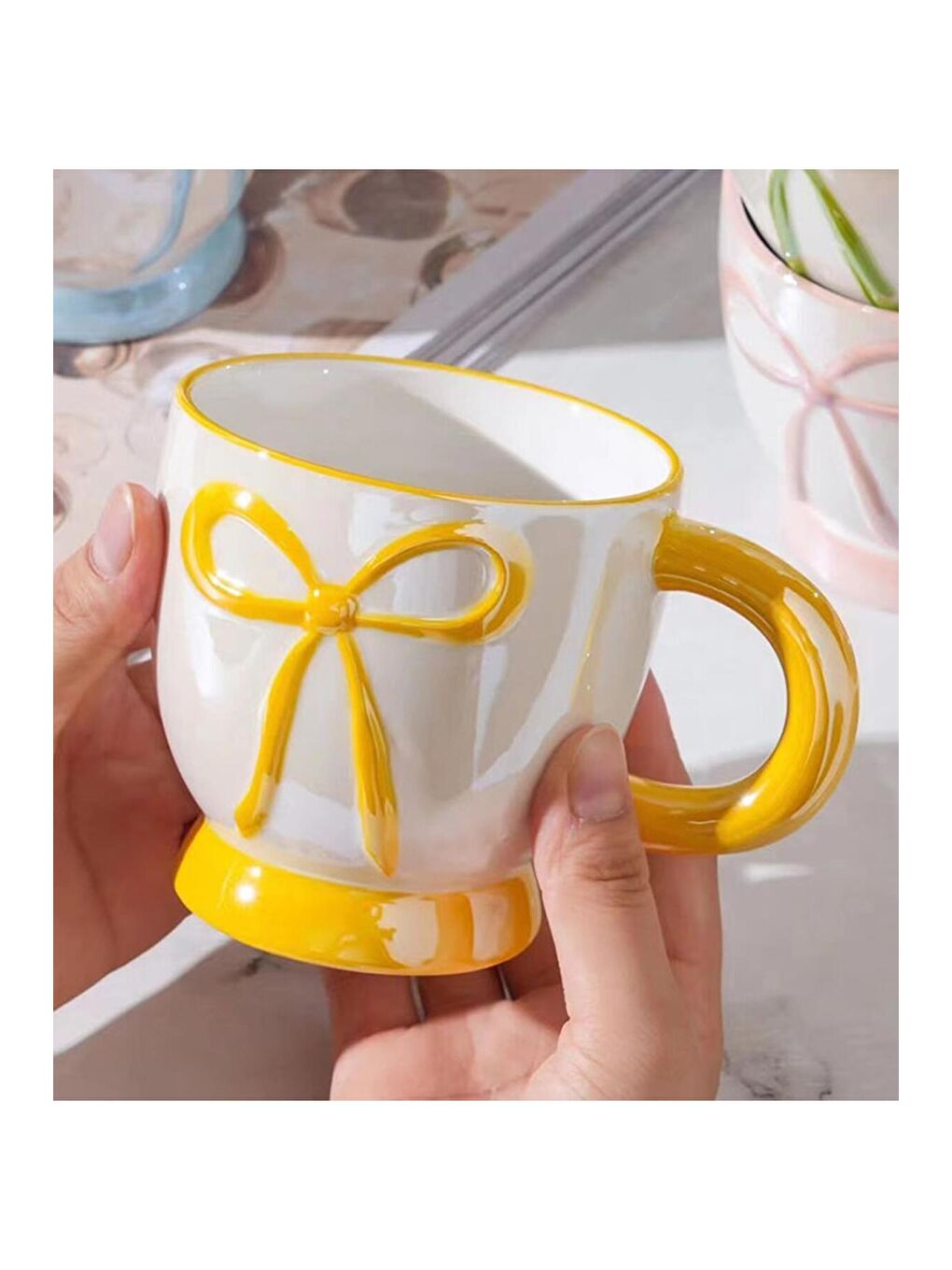 Karışık Pastel Fiyonk Temalı Seramik Kupa-4