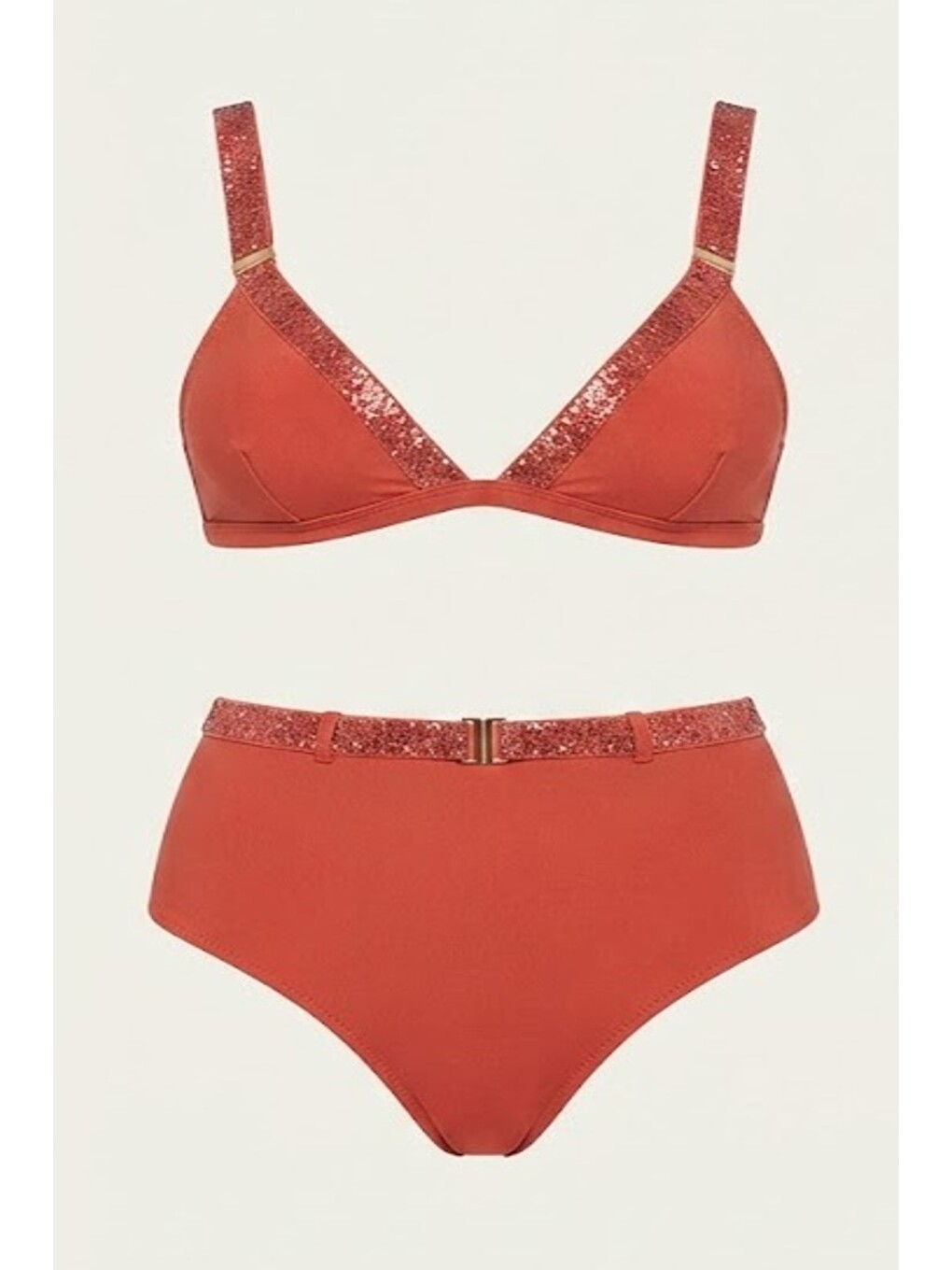 Kahverengi Simli Üçgen Bikini Takım 3220 Tarçın