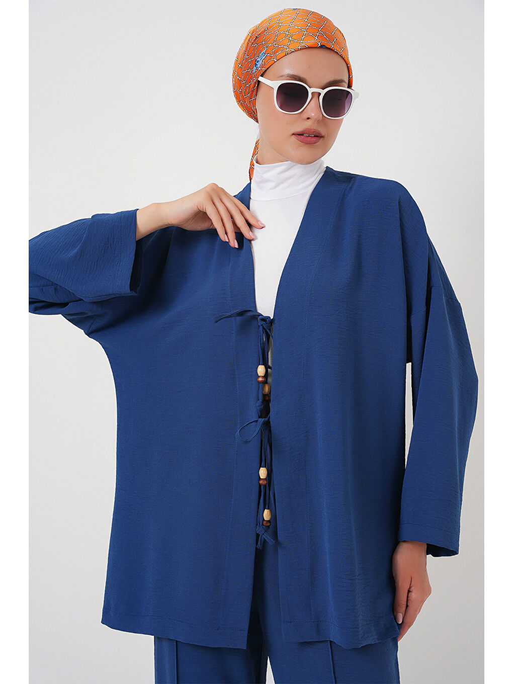 Kadın Ayrobin Kimono Pantolon İkili Takım 6739 - İndigo-1