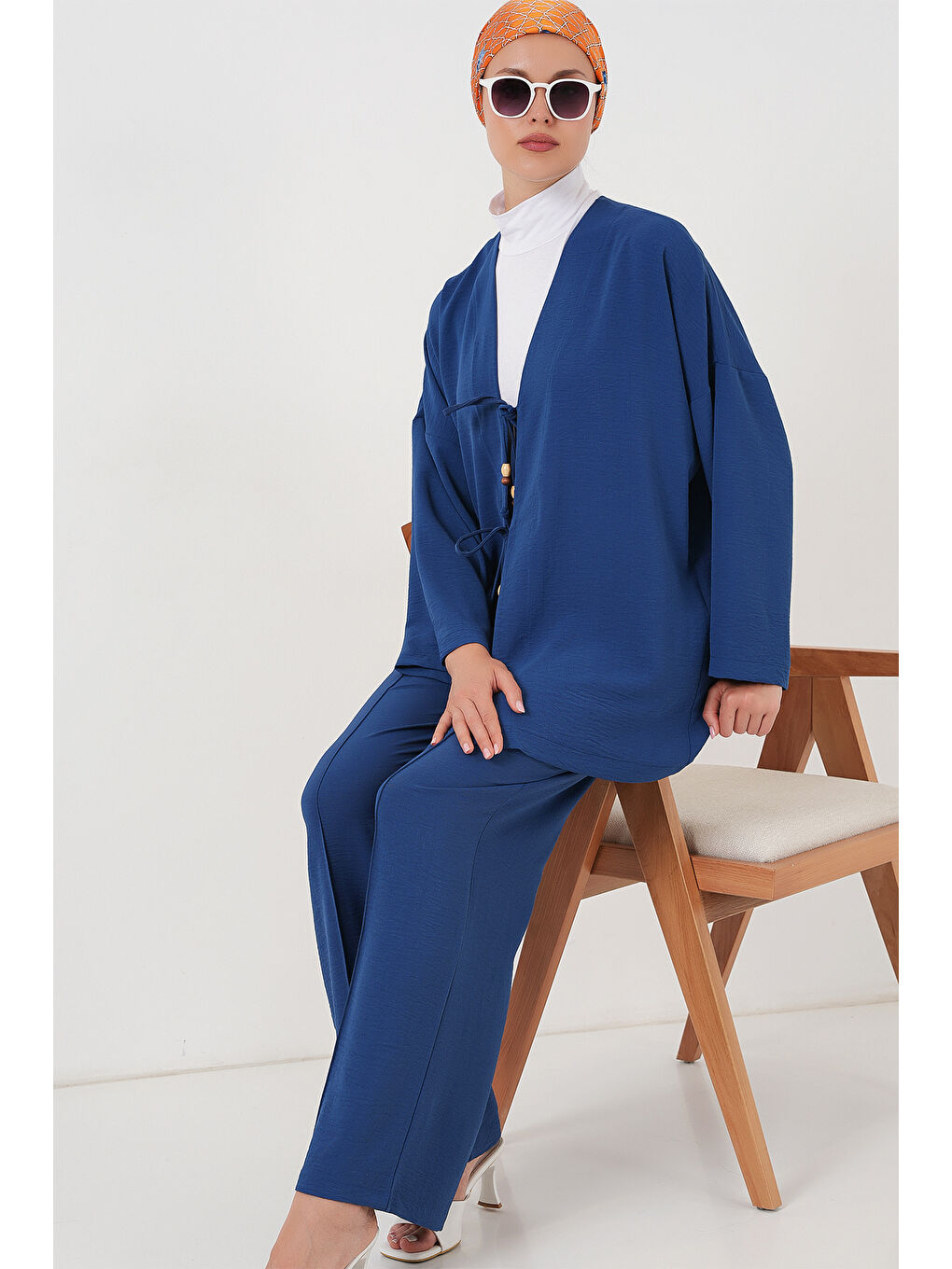Kadın Ayrobin Kimono Pantolon İkili Takım 6739 - İndigo-2