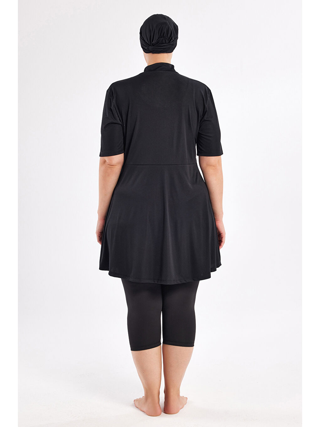 Büyük Beden Kısa Kollu Yarı Kapalı Mayo 3803 Siyah-2