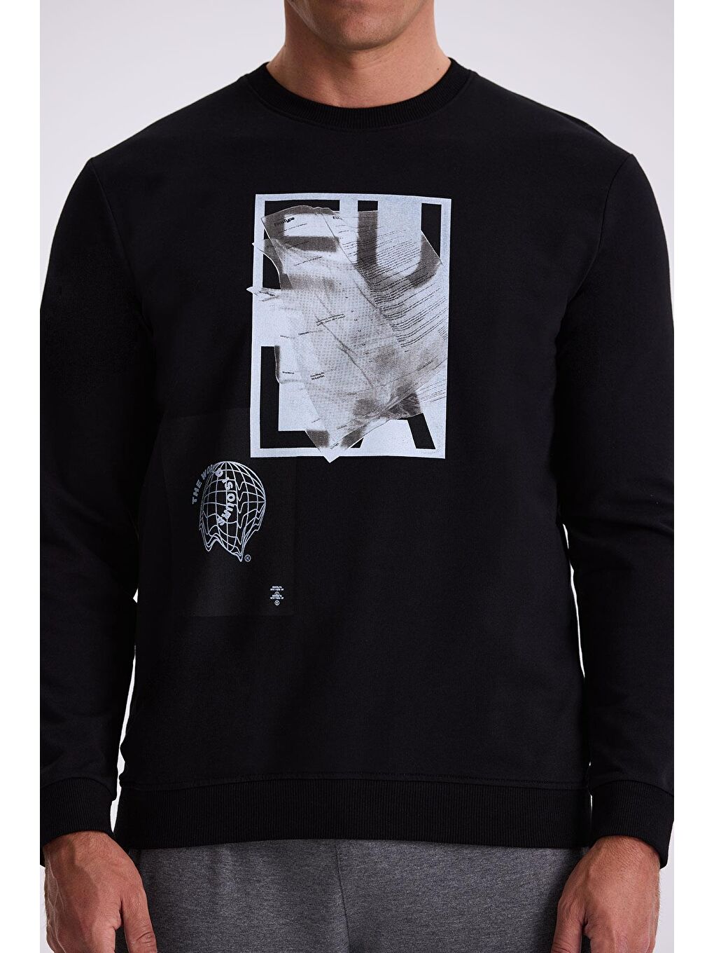 Siyah Slim Fit Bisiklet Yaka %100 Pamuk Sweatshirt-2