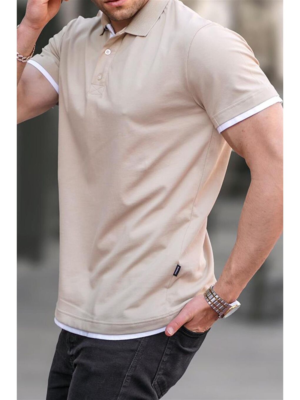 Bej Basic Polo Yaka Tişört 5885-2