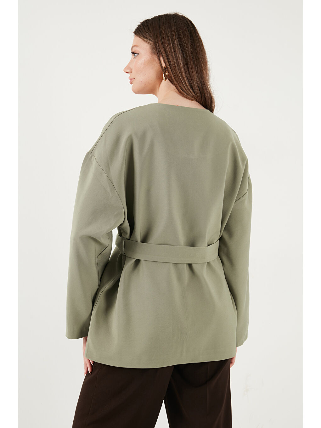 Haki Regular Fit Bisiklet Yaka Kemer Detaylı Trençkot 6927672-6