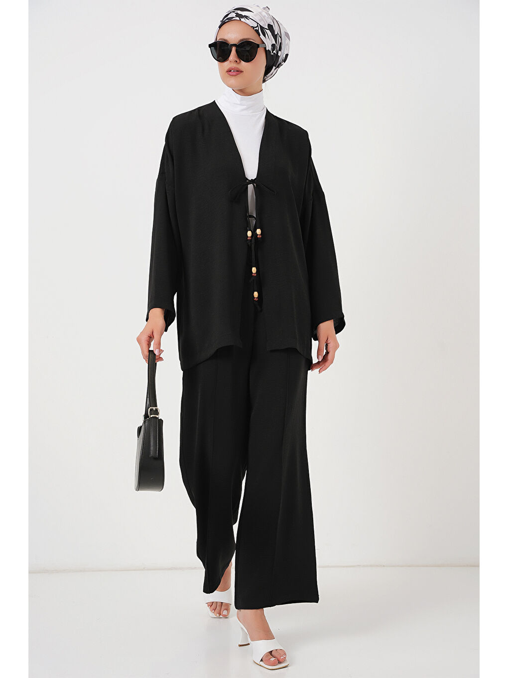 Kadın Ayrobin Kimono Pantolon İkili Takım 6739 - Siyah-3