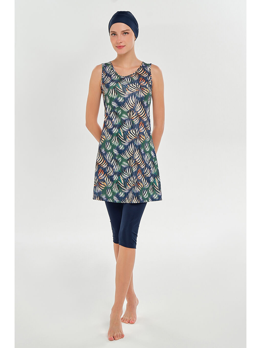 Sıfır Kol Yarı Kapalı Mayo 3607 Koyu Lacivert-1