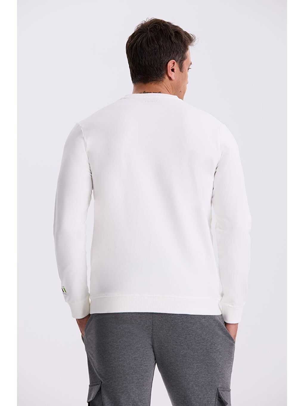 Ekru Slim Fit Baskılı Bisiklet Yaka Dar Kesim Baskılı %100 Pamuk Sweatshirt-3