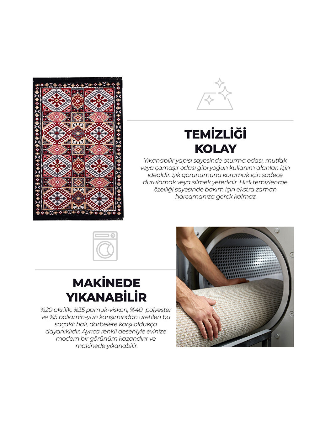 Karışık Kilim, Makinede Yıkanabilir, Modern Desenli, 80*150 cm, SA25EU-4