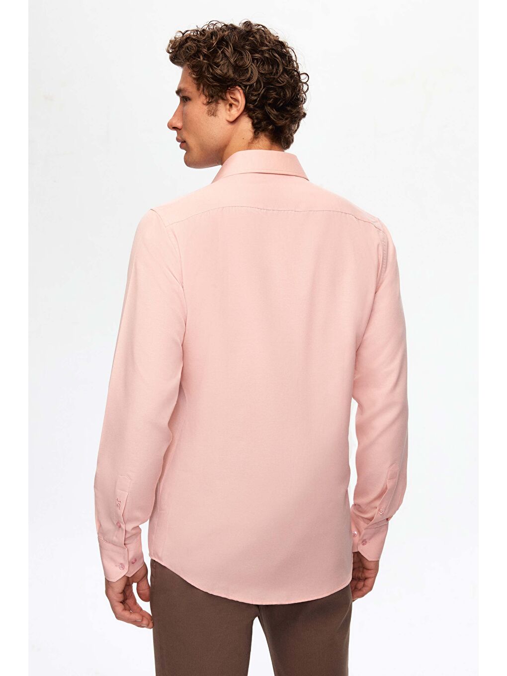 Pembe Slim Fit Gül Kurusu Klasik Kravatlık Uzun Kol Kolay Ütülenebilir Gömlek-3