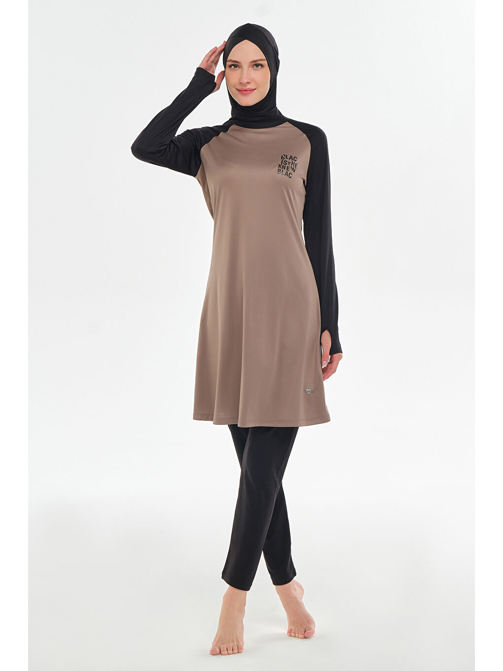 Kahverengi Reglan Kol Elastanlı Tam Kapalı Tesettür Mayo 3131 Kahve-1