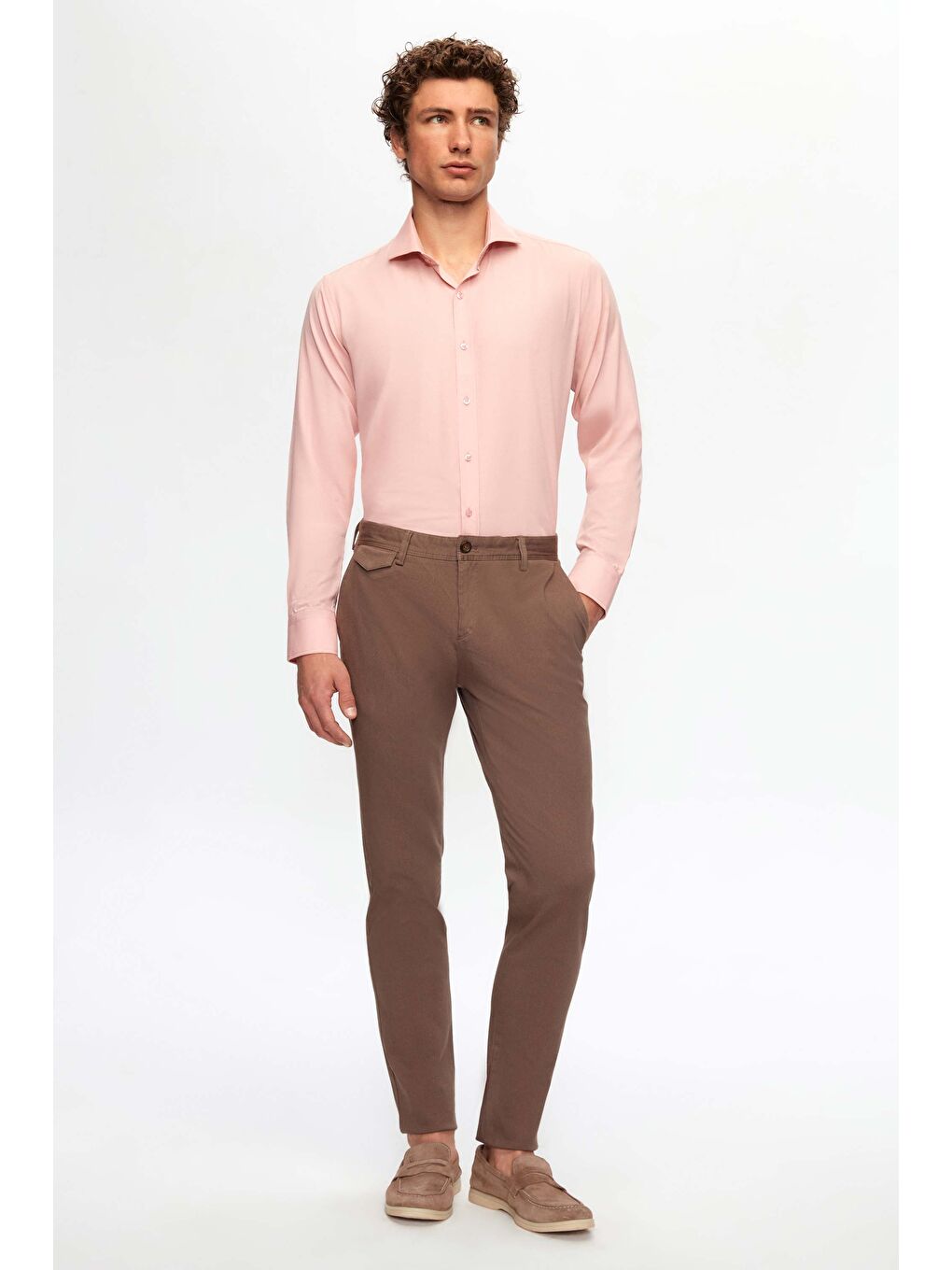 Pembe Slim Fit Gül Kurusu Klasik Kravatlık Uzun Kol Kolay Ütülenebilir Gömlek-5