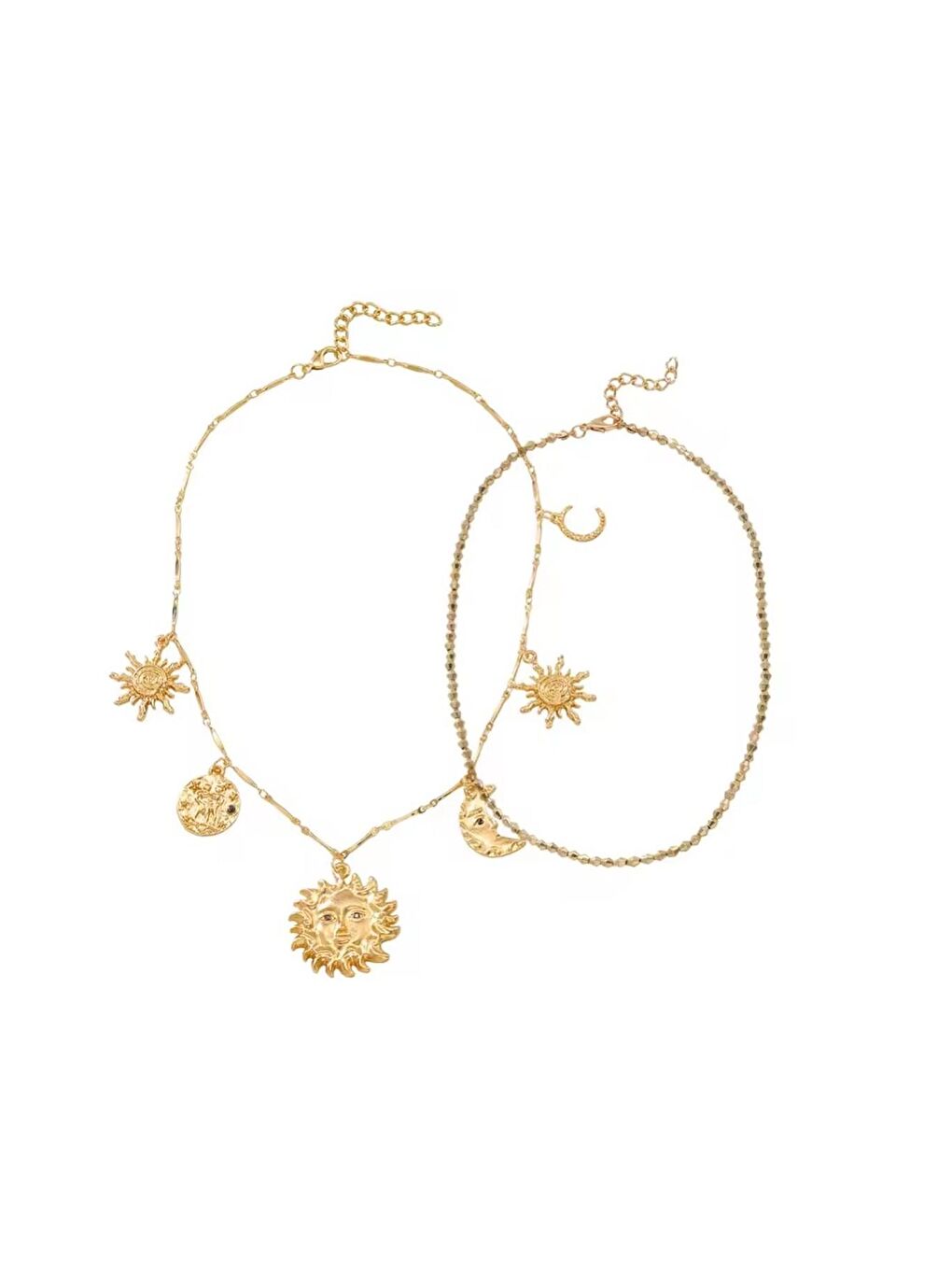 Sarı Astral Çoklu Charmlı Zincir Ve Boncuklu İkili Kolye-2