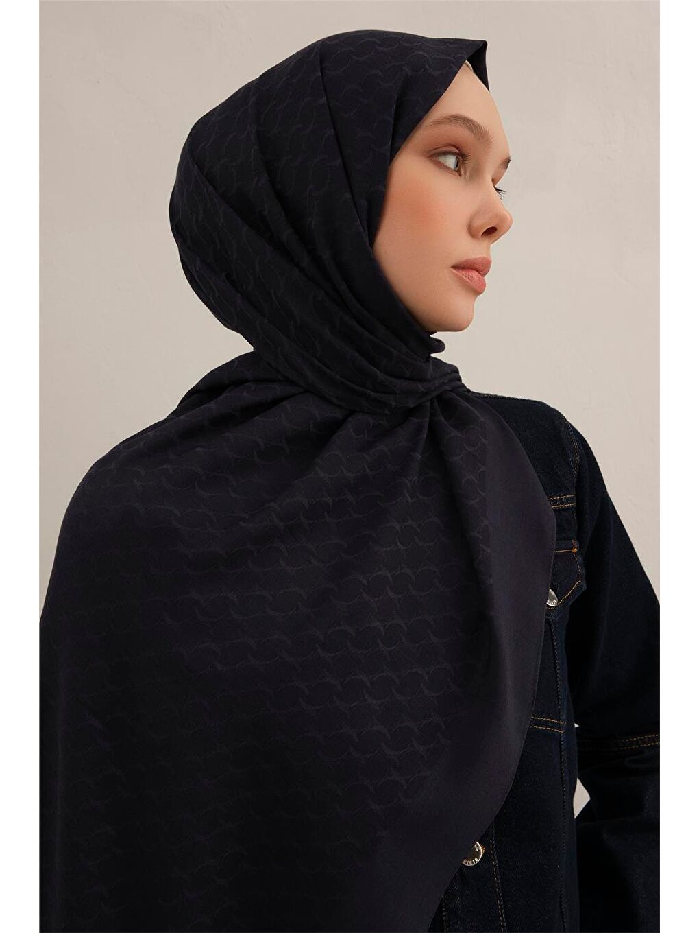 Lacivert Link Desen Bambu Pamuk Şal 02-3