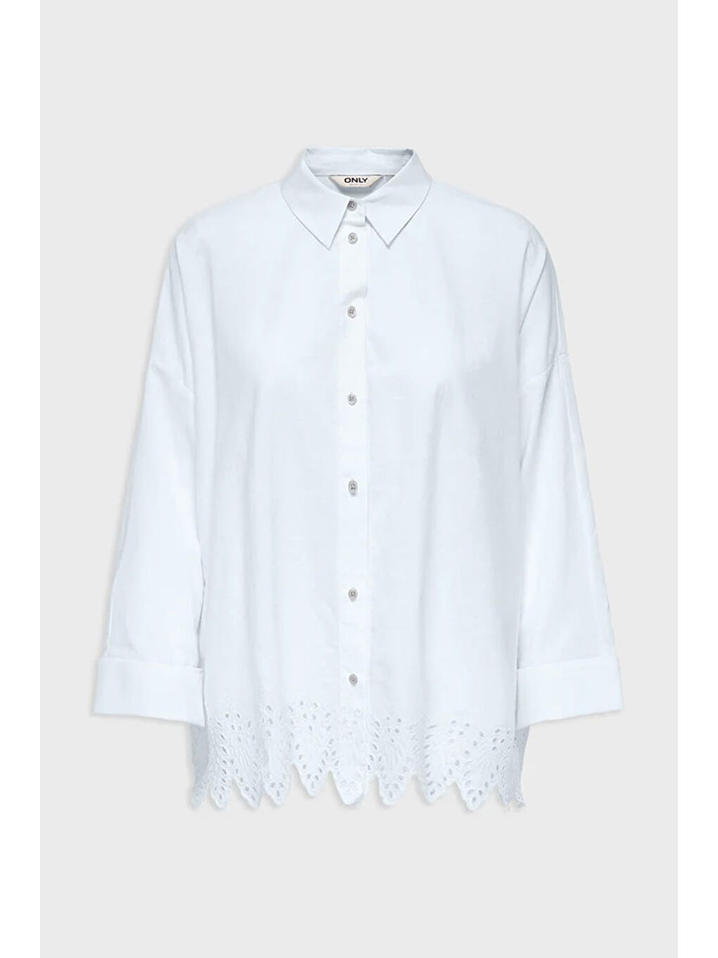 Beyaz Onlgraces % 100 Pamuklu Relaxed Fit Uzun Kollu Kadın Gömlek 15343165