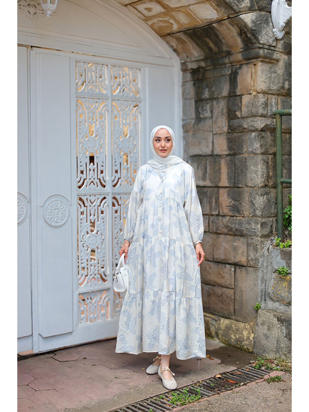 Kadın Papatya Desenli Elbise Açık Mavi