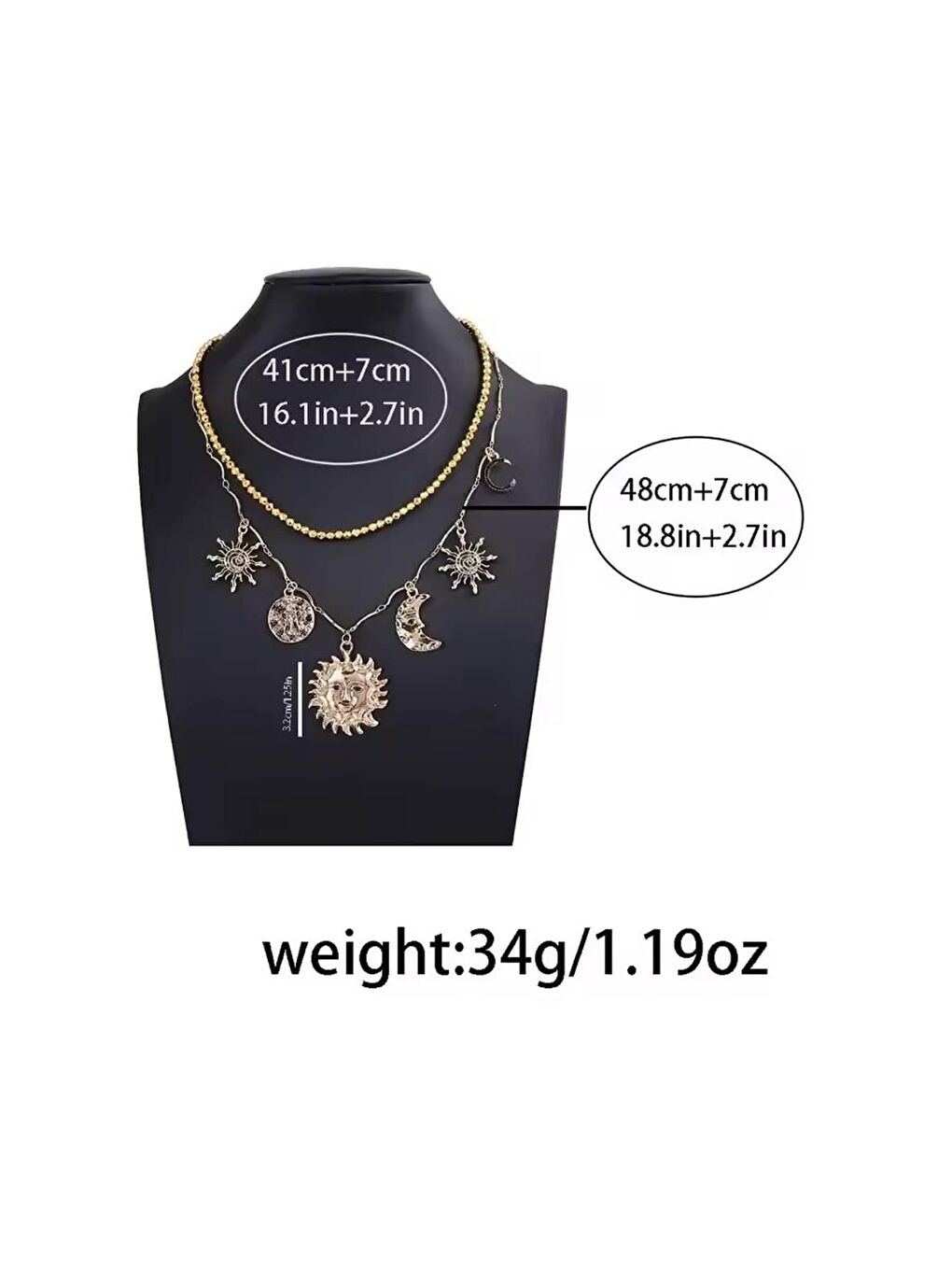 Sarı Astral Çoklu Charmlı Zincir Ve Boncuklu İkili Kolye-4