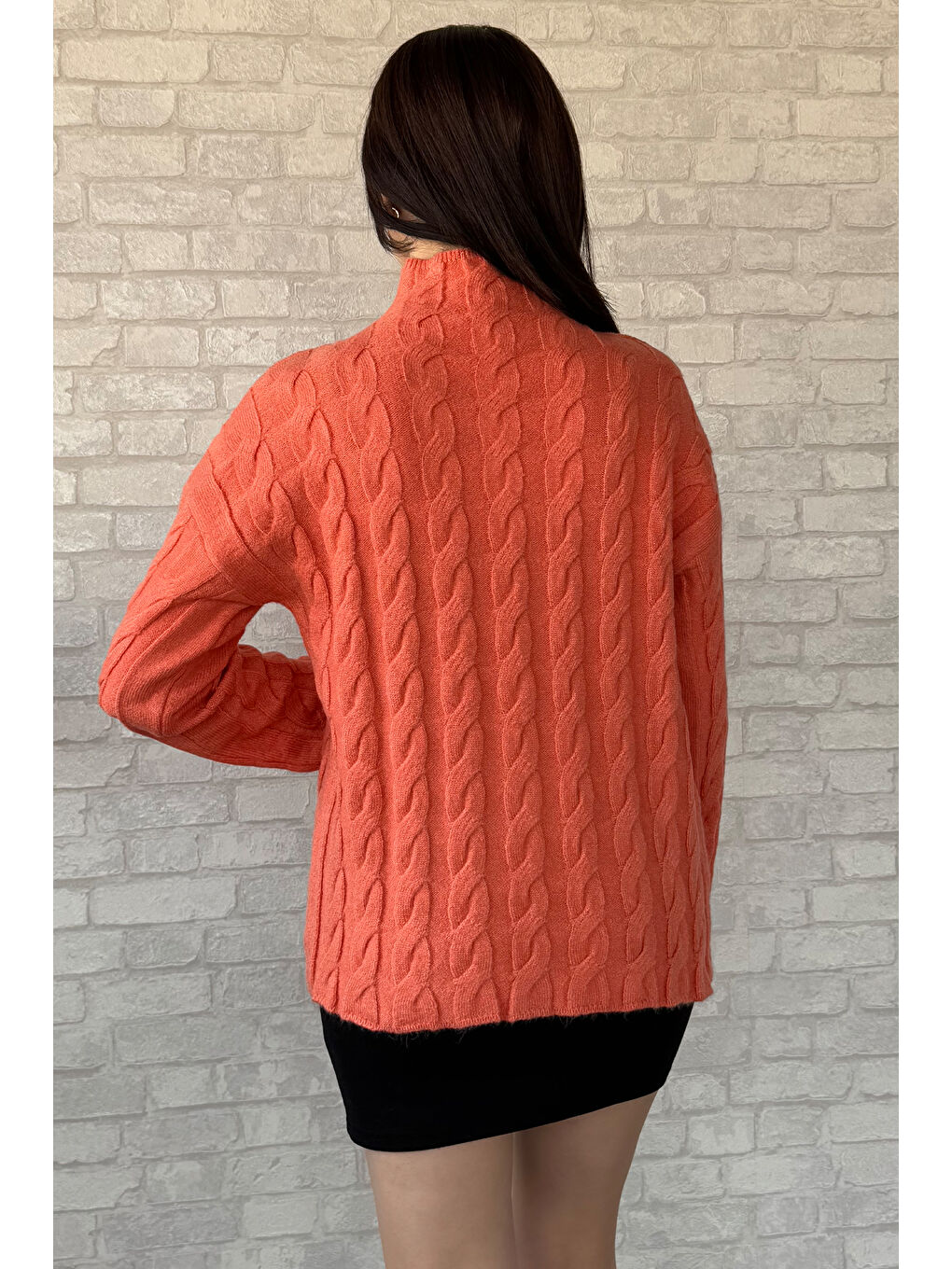 Pembe Yarım Balıkçı Yaka Desenli Kadın Triko Kazak-3